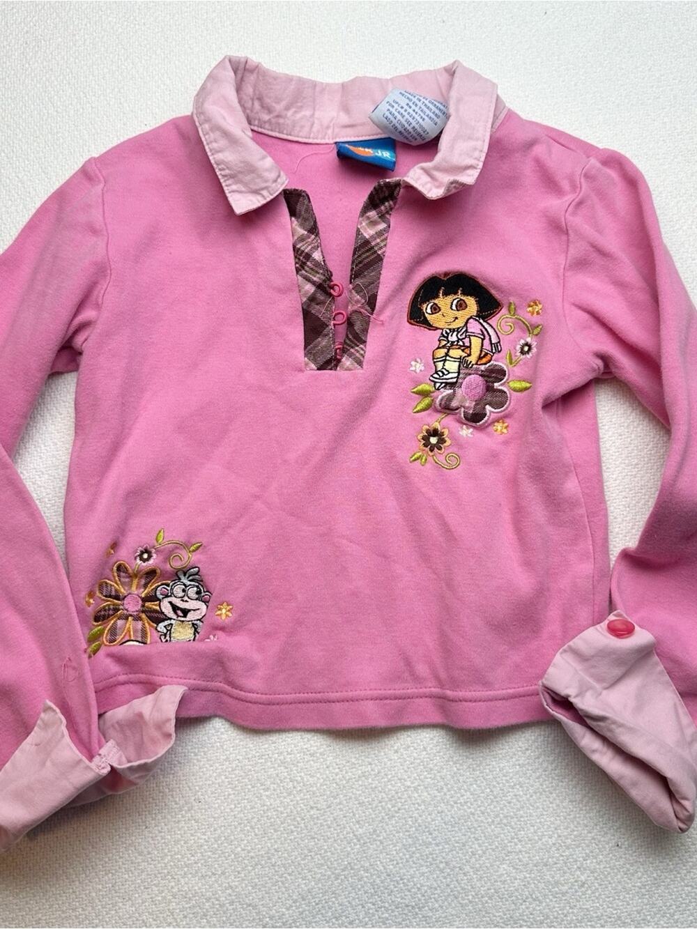 Girls Pink Dora the Explorer Embroidered Long-Sleeve Polo top